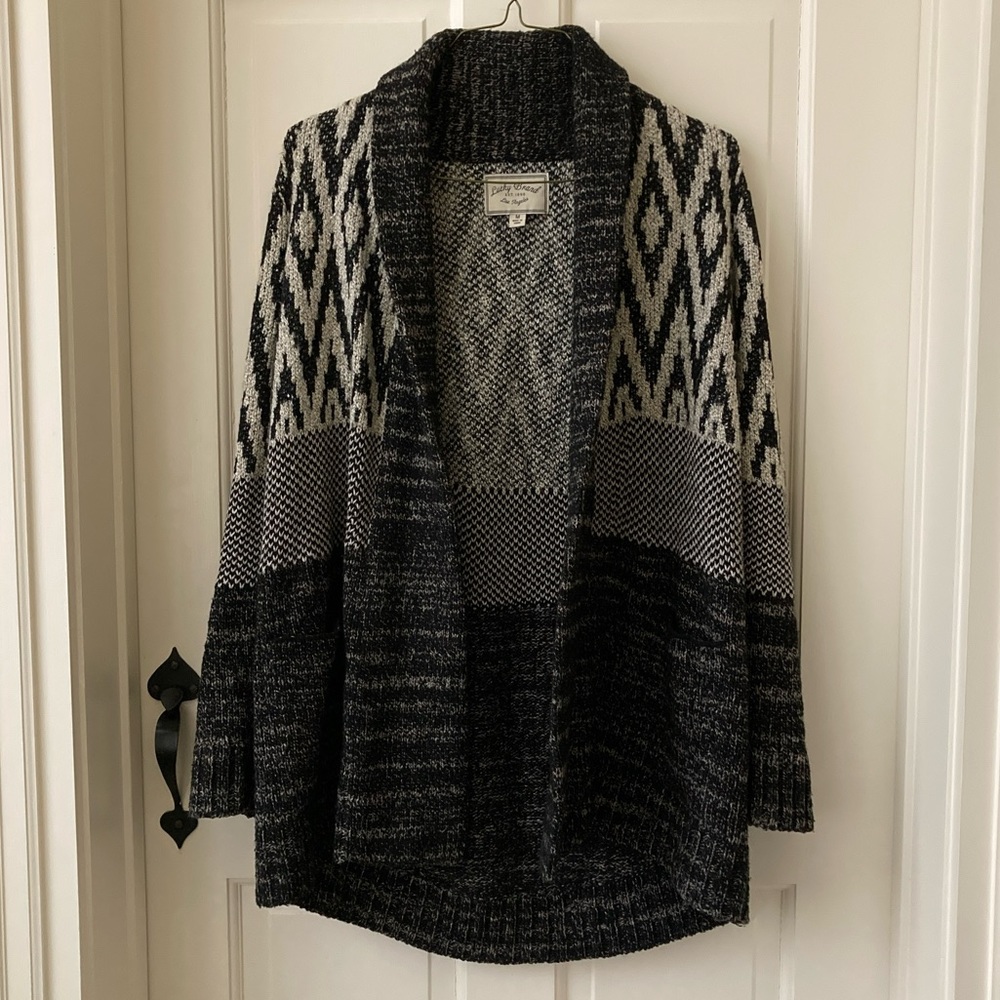 Lucky Brand Cozy Cardigan - Medium - Black & White Mixed Print